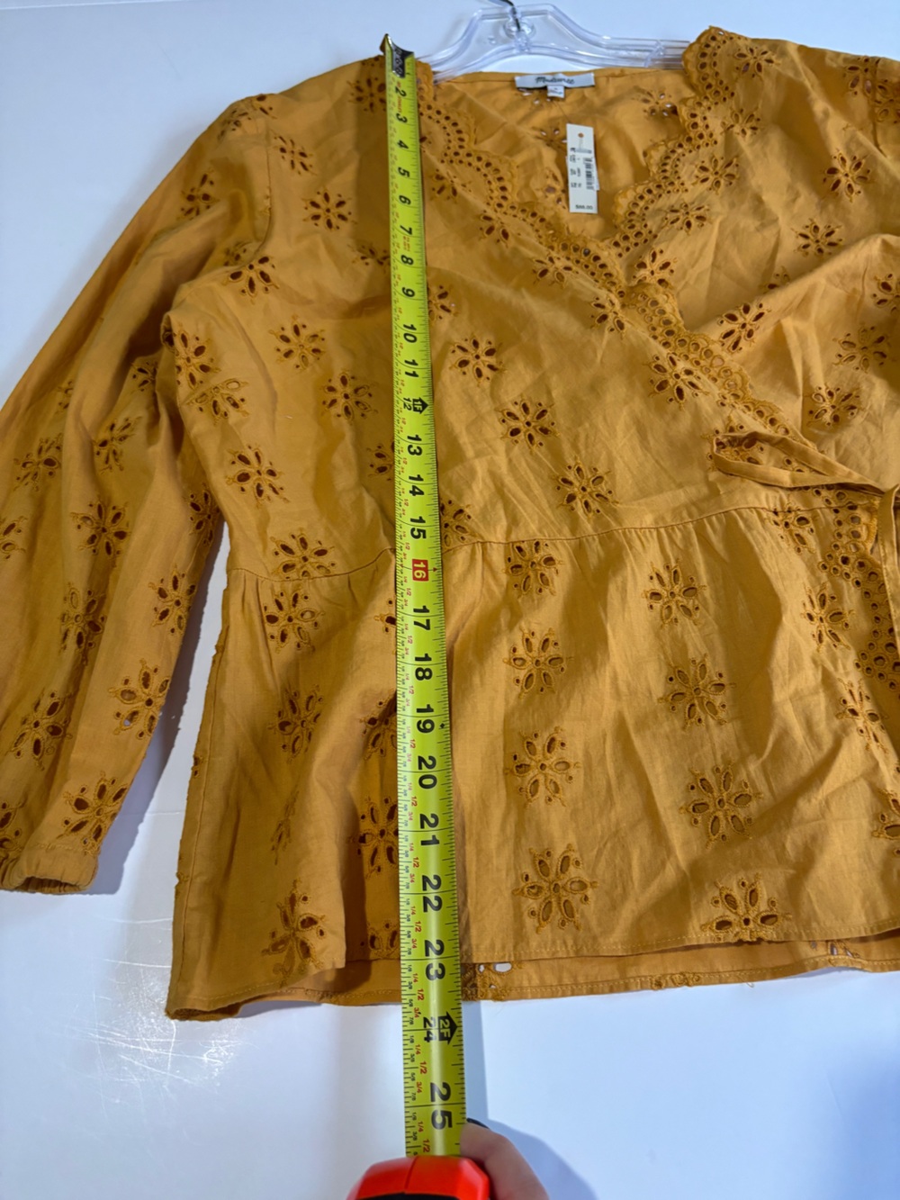 Madewell Scalloped Eyelet Wrap Top Mustard Yellow Peplum Side Tie NWT - Large - Picture 7 of 8